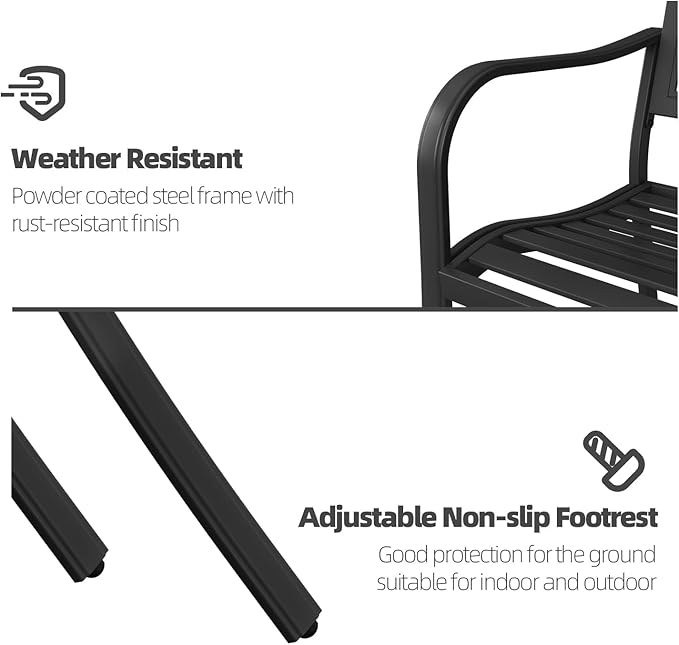 Grand patio 50" Outdoor Bench Garden Bench with Armrests Bench for Outdoors Lawn Yard Porch Black - Photo 9