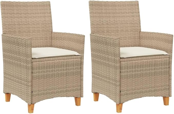 Patio Chairs with Cushions 2 pcs Beige Poly Rattan&Solid Wood, Suitable for patios, Gardens, Balconies - Photo 3