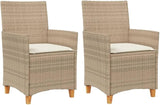 Patio Chairs with Cushions 2 pcs Beige Poly Rattan&Solid Wood, Suitable for patios, Gardens, Balconies - Photo 3