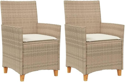 Patio Chairs with Cushions 2 pcs Beige Poly Rattan&Solid Wood, Suitable for patios, Gardens, Balconies