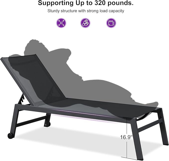 PURPLE LEAF 6-Piece Outdoor Chaise Lounge Oversized Pool Lounge Chairs with Easy-to-Move Wheels and Adjustable Backrest - Photo 7