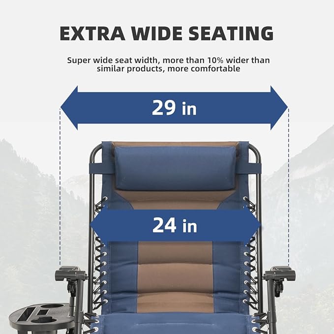 Zero Gravity Chair Oversized Padded Recliner with Adjustable Headrest & Cup Holder - 600D Oxford Folding Lounge Chair - Photo 3