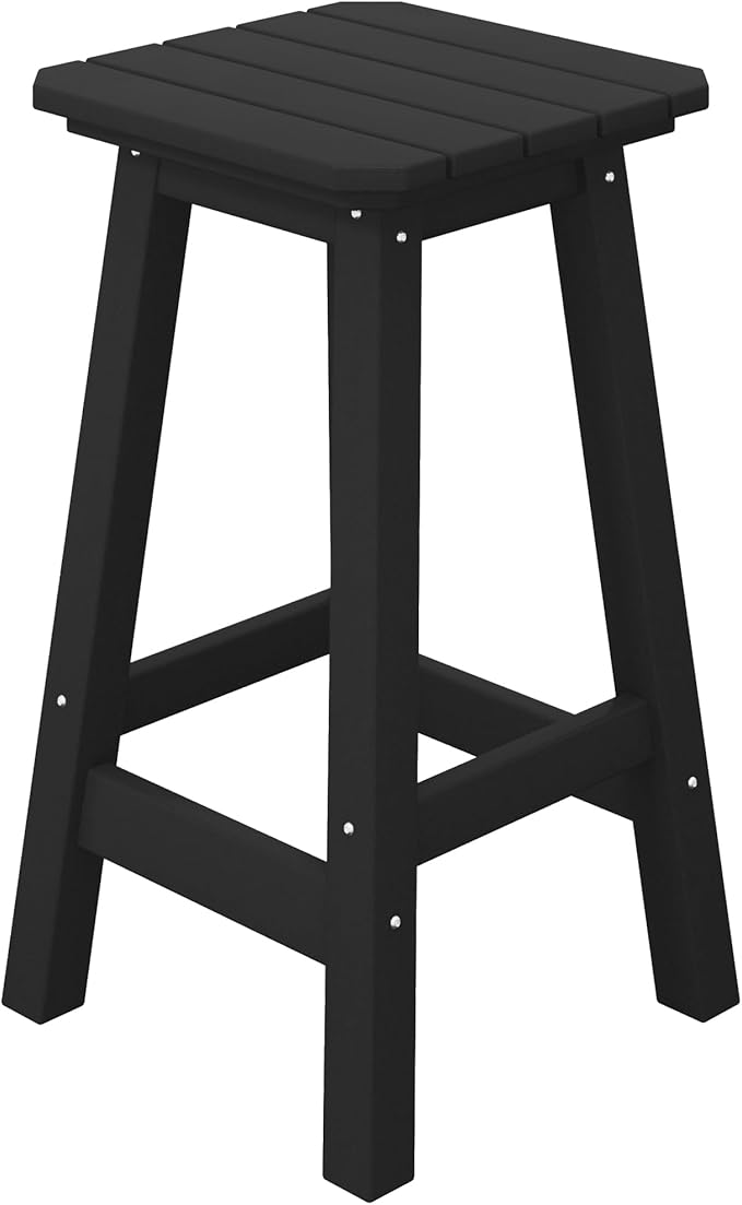 Costaelm 24" Height Outdoor Bar Stools, All-Weather Bar Stools, Adirondack Poly Patio Square Bar Stool for Patio, Deck, Kitchen Counter and Garden, Black