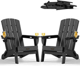 Folding Adirondack Chair 2 Pack, HDPE All-Weather Fire Pit Chairs, Plastic Adirondack Chairs with 2 Cup Holder - Photo 1