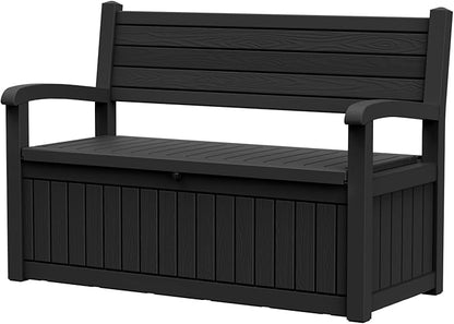 51.06" L x 24.17" W x 35.24" H Outdoor Storage Bench - 70 Gallon Weather-Resistant Resin Rattan-Look Seat (500 lbs Capacity) (Black)