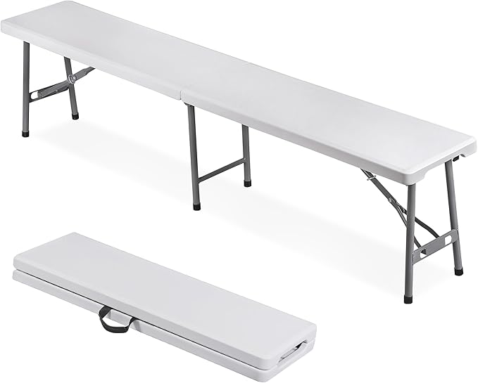 JungleA 6FT Plastic Folding Bench 660lbs Portable Bench Seat with Handle Non-Slip Mat & Waterproof, Multi-Use Activities for Soccer Games, Camping, Picnic, Garden Party & Indoor Outdoor Events, 1 Pack