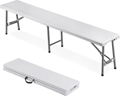 JungleA 6FT Plastic Folding Bench 660lbs Portable Bench Seat with Handle Non-Slip Mat & Waterproof, Multi-Use Activities for Soccer Games, Camping, Picnic, Garden Party & Indoor Outdoor Events, 1 Pack