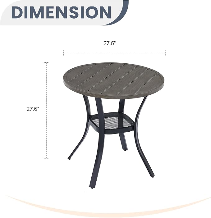 VICLLAX Round Patio Dining Table, Metal Outdoor Bistro Table with Storage Shelf for Balcony Garden Deck, 27.6" Grey - Photo 3