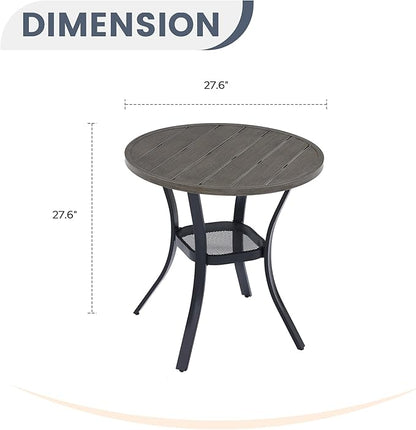 VICLLAX Round Patio Dining Table, Metal Outdoor Bistro Table with Storage Shelf for Balcony Garden Deck, 27.6" Grey