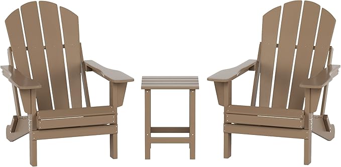 WO WESTIN OUTDOOR HDPE Laguna 3PC Outdoor Poly Adirondack Chair Set with Side Table, Weathered Wood
