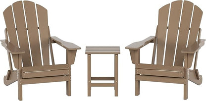 WO WESTIN OUTDOOR HDPE Laguna 3PC Outdoor Poly Adirondack Chair Set with Side Table, Weathered Wood