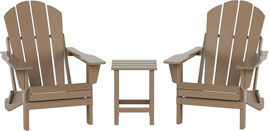 WO WESTIN OUTDOOR HDPE Laguna 3PC Outdoor Poly Adirondack Chair Set with Side Table, Weathered Wood