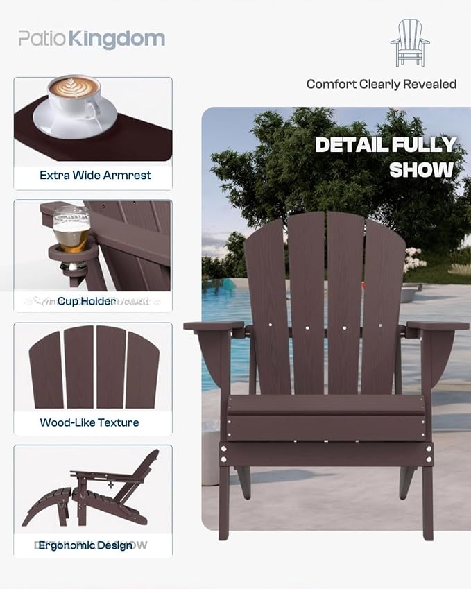 6-Piece Folding Adirondack Chair Set with Cup Holders, Ottomans, Side Table & 9FT Patio Umbrella with Base - Photo 5