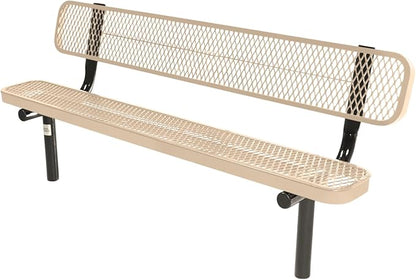 COATEDOUTDOORFURNITURE Coated Outdoor Furniture Heavy-Duty Outdoor Bench Thermoplastic Coated, Expanded Metal, Commercial-Grade Seating, Made in America (Inground with Back, 6 Ft, Tan)