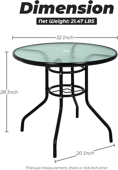 Dining Bistro Table Furniture Outdoor Patio Coffee Small Balcony End Outside Console Umbrella Hole Tempered Glass Conversation All Weather