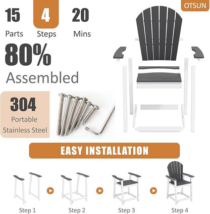 OTSUN Tall Modern Adirondack Chairs Set of 4, All Weather HDPE Bar Height Adirondack Stools Widened Durable Design for Porch Patio Yard Lawn Fire Pit Bistro Basement Indoors & Outdoors