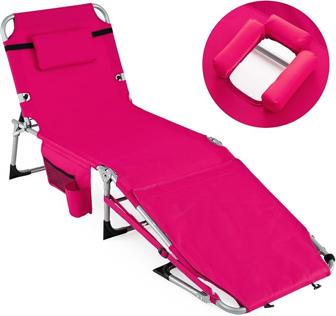 COSTWAY Tanning Chair with Face Hole, Folding Sun Bathing Lounge Chair with Armrest, Side Pocket & Protective Flap - Photo 1