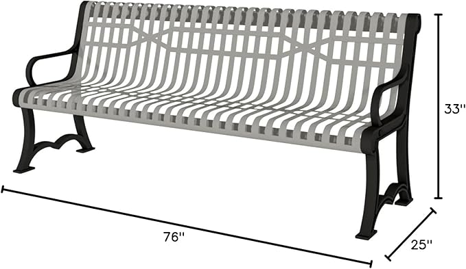 COATEDOUTDOORFURNITURE Coated Outdoor Furniture Heavy-Duty Outdoor Bench Thermoplastic Coated, Slatted Steel, Commercial-Grade Garden Bench, Made in America (Portable with Back, 4 Ft, Gray)