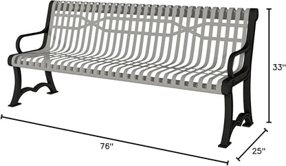 COATEDOUTDOORFURNITURE Coated Outdoor Furniture Heavy-Duty Outdoor Bench Thermoplastic Coated, Slatted Steel, Commercial-Grade Garden Bench, Made in America (Portable with Back, 4 Ft, Gray)
