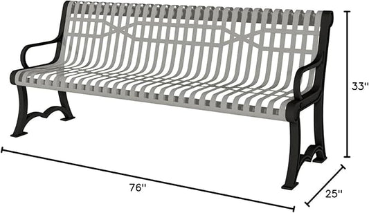 COATEDOUTDOORFURNITURE Coated Outdoor Furniture Heavy-Duty Outdoor Bench Thermoplastic Coated, Slatted Steel, Commercial-Grade Garden Bench, Made in America (Portable with Back, 4 Ft, Gray)