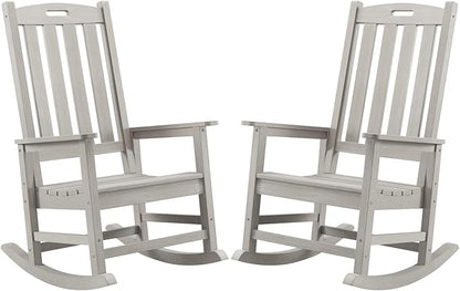 Psilvam Oversized Outdoor Rocking Chair Set of 2, Porch Rocker with 21" Wide Seat and 32" Tall Backrest, Pre-Assembled with Most Components for Effortless Installation (Grey)