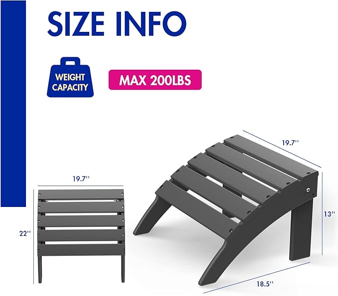 BRIOPAWS Adirondack Ottomans | Folding | Set of 4 | HDPE Plastic | Grey Outdoor Foot Rest | All Weather | Patio Footrest for Adirondack Chair | Foot Stool for Deck Porch | 19.7W x 18.5L x 13H Inch
