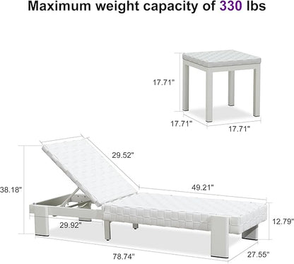 PURPLE LEAF Patio Chaise Lounge Modern Outdoor PU Leather Style Lounge Chair 4 Pieces with Adjustable Backrest Luxury Aluminum Chaise Lounge Chairs for Pool Garden Backyard Beach, White