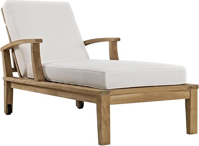 Modway Marina Premium Grade A Teak Wood Outdoor Patio Chaise Lounge Chair in Natural White - Photo 1