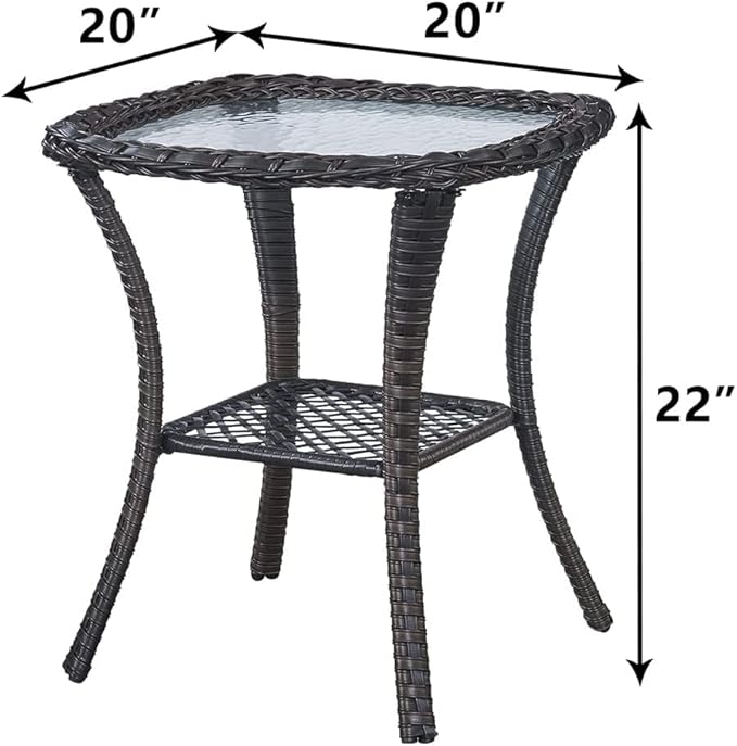 HUMMUH 3 Pieces Patio Bistro Set Wicker Patio Chairs Set of 2 with Tempered Glass Top Side Table Rattan Outdoor - Photo 9