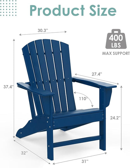 IVY&LANE Adirondack Chairs Set of 4 | HDPE Plastic | Outdoor Fire Pit Chairs | Oversized | All-Weather | Blue | for Outside Deck Backyard Patio Poolside Porch Lawn