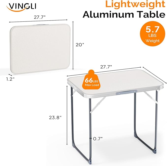 VINGLI 2.3FT Small Camping Table，Portable Camping Table with Carrying Handle - Photo 2