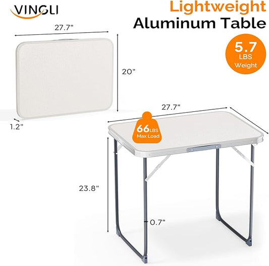 VINGLI 2.3FT Small Camping Table，Portable Camping Table with Carrying Handle, Picnic Table Foldable Table Essentials for Indoor Outdoor