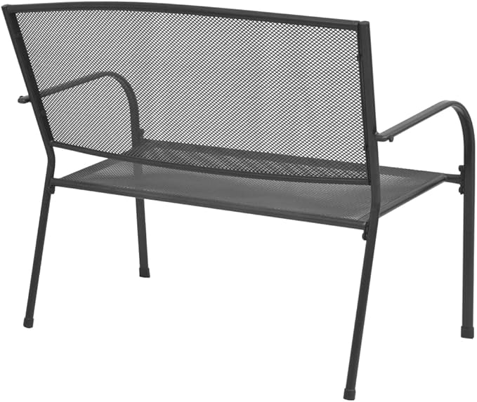 Garden Bench Anthracite E-Coated Powder-Coated Steel Medium Outdoor Seat with Modern Mesh Design for Patio Balcony Weather Resistant Durable