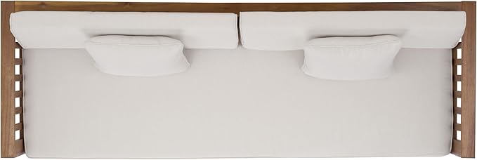SAFAVIEH Outdoor Patio Furniture Collection - Napoli Brown & Cream Solid Wood Bench Convertible Daybed with Cushions, Versatile Patio Seating (PAT6805A)