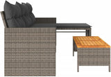 vidaXL L-Shaped Patio Sofa with Cushions and Coffee Table - Gray Poly Rattan, Powder-Coated Steel Frame - Photo 8