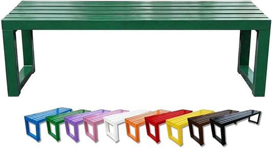 Outdoor Bench Backless Metal Garden Bench, 3.3ft 3.9ft 4.9ft 5.9ft Heavy Duty Weatherproof Patio Bench for 2-3 Person Seating, Steel Park Benches for Outside Yard Front Porch Deck(Green,5.9ft)