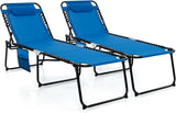 Giantex Patio Lounge Chairs for Outside - Set of 2 Folding Tanning Chair w/Headrest, 4 Adjustable Positions, Side Pocket - Photo 1