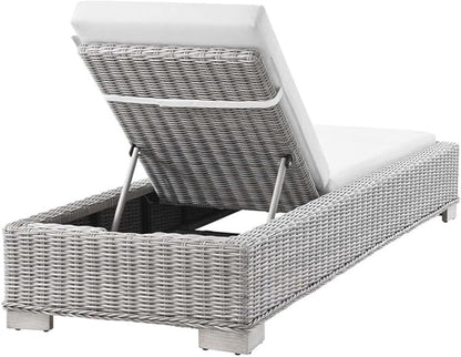 Conway Outdoor Patio Wicker Rattan Chaise Lounge in Light Gray White