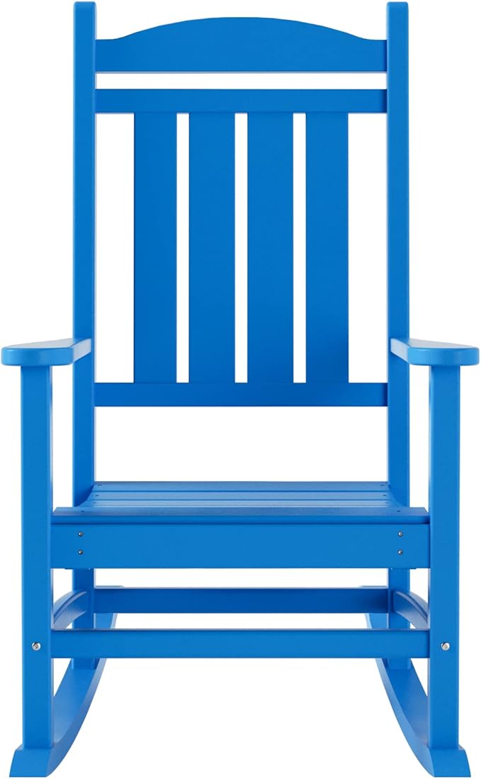 WestinTrends Malibu Malibu Outdoor Patio Porch Rocking Chair with Side Table Set, Pacific Blue