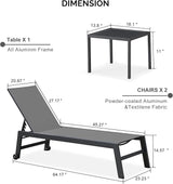 PURPLE LEAF Patio Chaise Lounge Set 4 Pieces Aluminum Outdoor Lounge Chairs with Wheels, Textilene Sunbathing Recliner - Photo 2