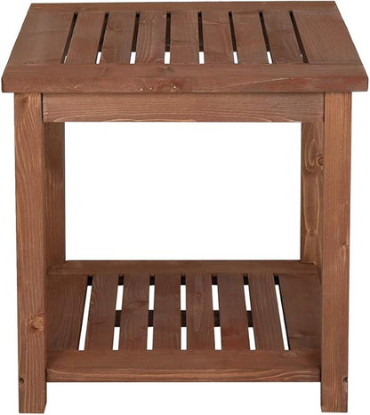 Outdoor Wooden Side Table with 2 Layer Storage, Patio Coffee End Tables, All Weather for Patio, Backyard, Pool, Indoor Use