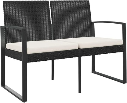 2-Seater Garden Bench, Black Powder-Coated Steel, Synthetic Polypropylene Outdoor Seating, Weatherproof Porch Patio Furniture, 242.5 lbs Capacity Patio Bench