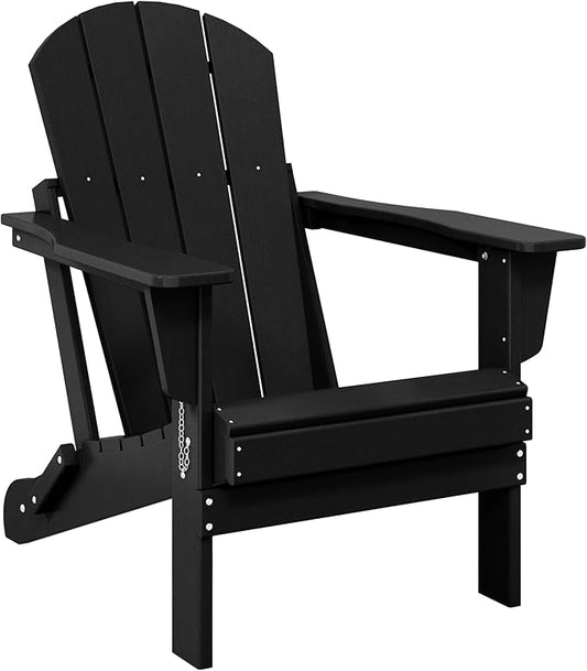 WO WESTIN OUTDOOR HDPE Laguna Outdoor Folding Poly Adirondack Chair, Black