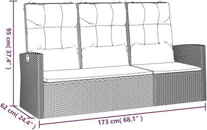 Garden Bench Deck Bench Reclining Patio Bench with Cushions Black 68.1" Poly Rattan