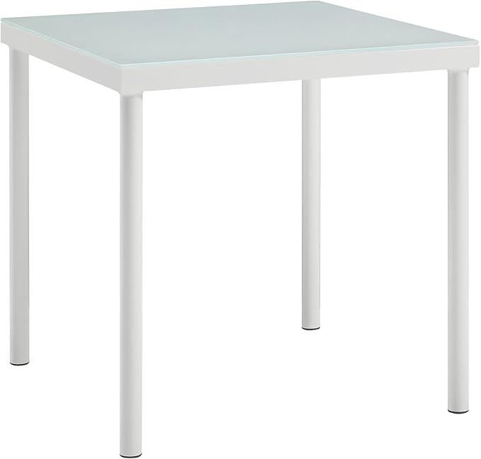 Modway Harmony Outdoor Patio Aluminum Side Table With Tempered Glass in White