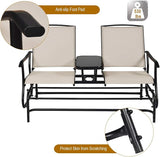 Giantex Patio Bench Glider Chair with Metal Frame, Center Tempered Glass Table - Photo 5