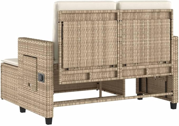 Garden Bench Deck Bench Reclining Patio Bench with Cushions Beige Poly Rattan - Photo 7