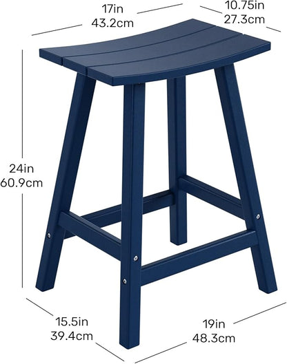 Costaelm 24" Height Outdoor Bar Stools, All-Weather Bar Stools, Adirondack Poly Patio Bar Stool for Patio, Deck, Kitchen Counter and Garden, Navy Blue