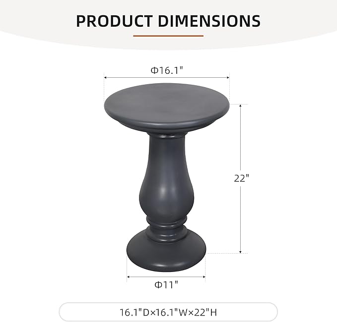 UPHA 2-Piece Outdoor Patio Round Side Table,Concrete Accent End for Outside Yard, Deck, Living Room, Bedroom, Grey - Photo 3