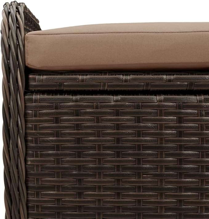 Storage Bench Brown PE Rattan, Powder-Coated Steel Frame, Foam Medium Cushion, 2-Seater Outdoor Patio Furniture, Weatherproof Garden Bench Patio Bench